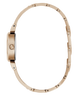 A rose gold-tone metal watch band shown in profile against a solid white background.