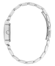 Silver stainless steel link bracelet watch shown from the side profile against a plain white background.