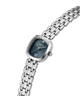 A GUESS women's watch featuring a silver-toned stainless steel case and integrated link bracelet, with a dark blue-gray dial and silver-tone hands. lifestyle