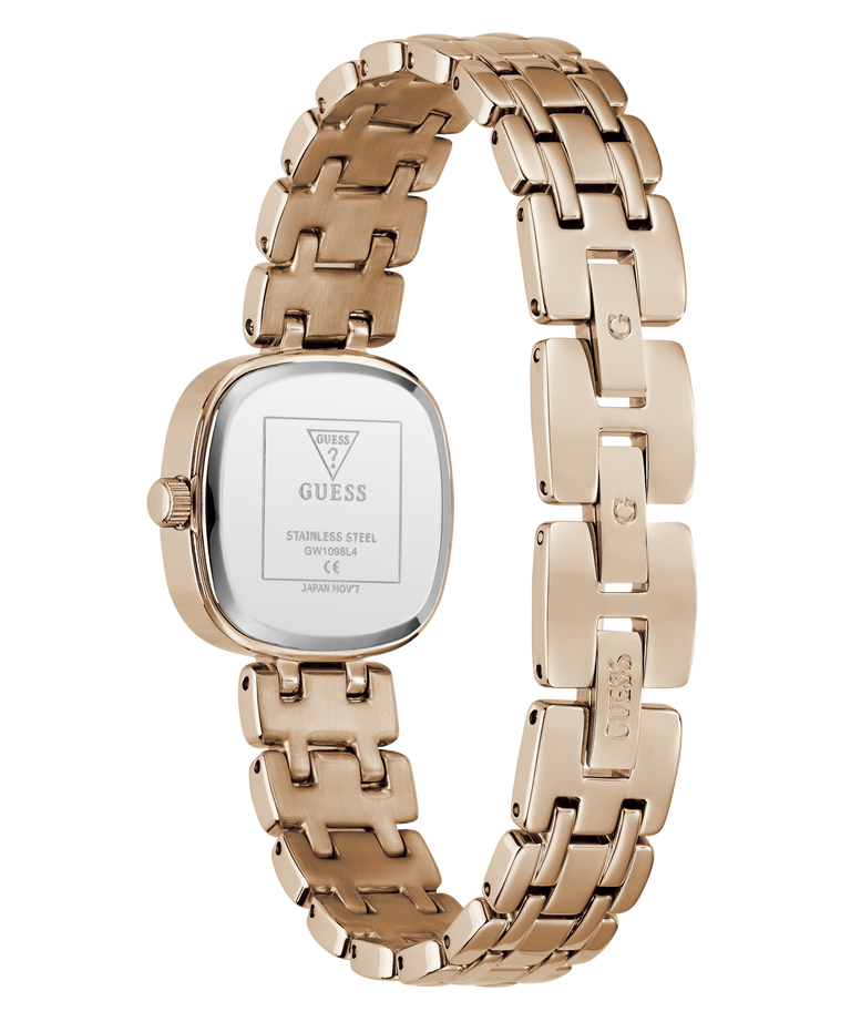 Gold watch with a chain-like band on a white background