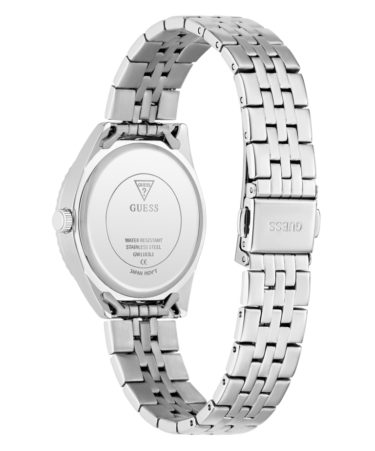 GUESS Ladies Silver Tone Analog Watch caseback