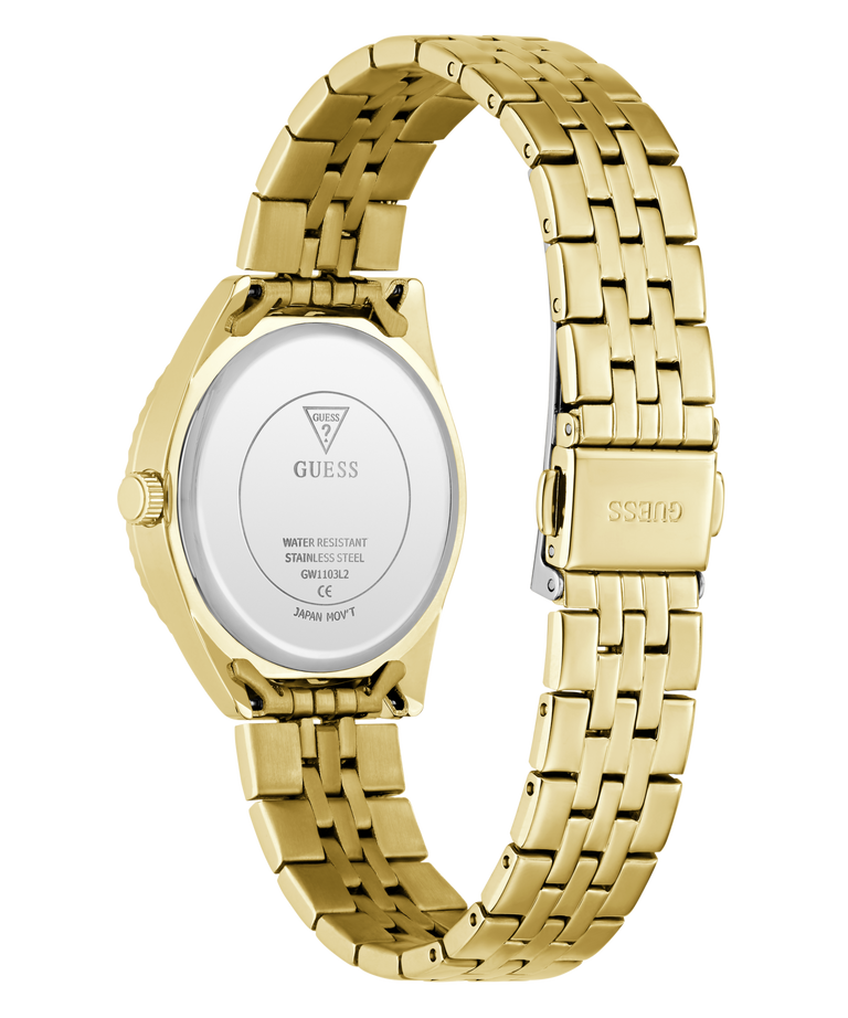 GUESS Ladies Gold Tone Analog Watch caseback