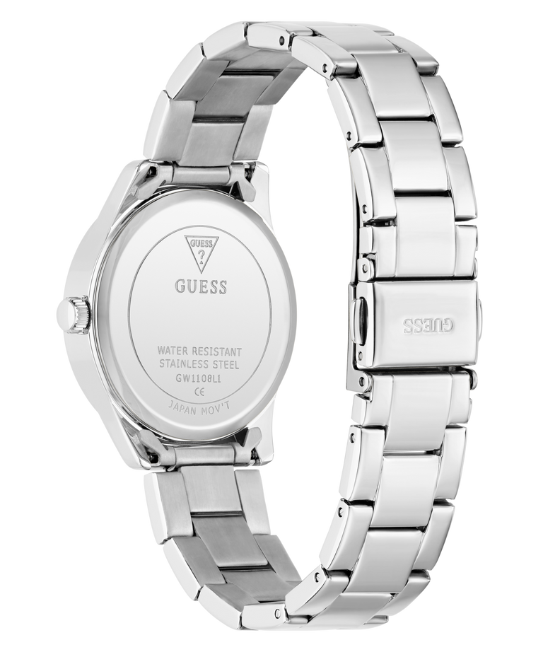 GUESS Ladies Silver Tone Analog Watch caseback