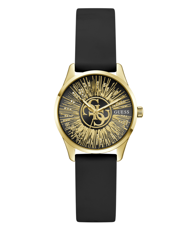 GUESS Ladies Black Gold Tone Analog Watch