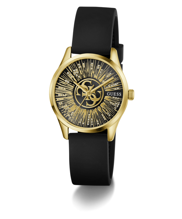 GUESS Ladies Black Gold Tone Analog Watch angle