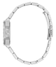 Silver stainless steel watch band with a multi-link design, shown from the side profile on a solid white background.