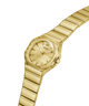 A silver-tone stainless steel women's watch by GUESS, featuring an octagonal bezel, a matching silver dial with bar indices, and a multi-link bracelet, shown on a plain white background. lifestyle