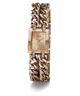 A rose gold-tone women's watch by Guess, featuring a rectangular dial with a sunburst pattern and a multi-link chain bracelet, shown on a clean white background.