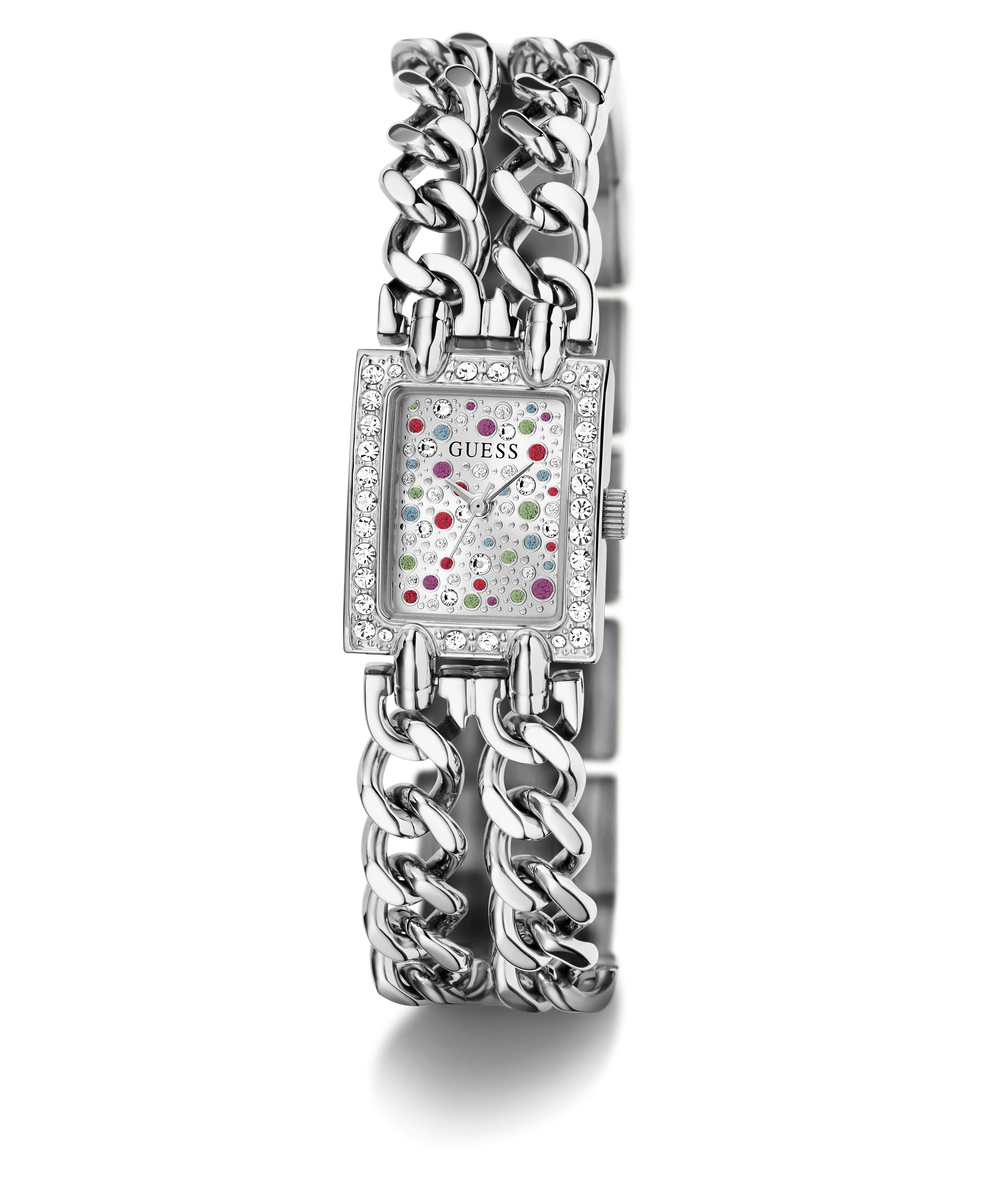 GUESS Ladies Micro Mod Silver Tone Analog Watch angle