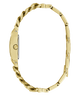 Gold-tone watch band shown from the side, featuring a twisted rope link design on the lower section and polished rectangular links on the upper section, photographed on a plain white background.