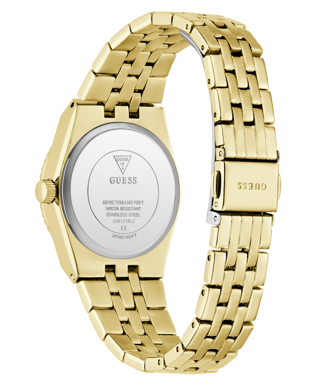 GUESS Ladies Gold Tone Date Watch caseback