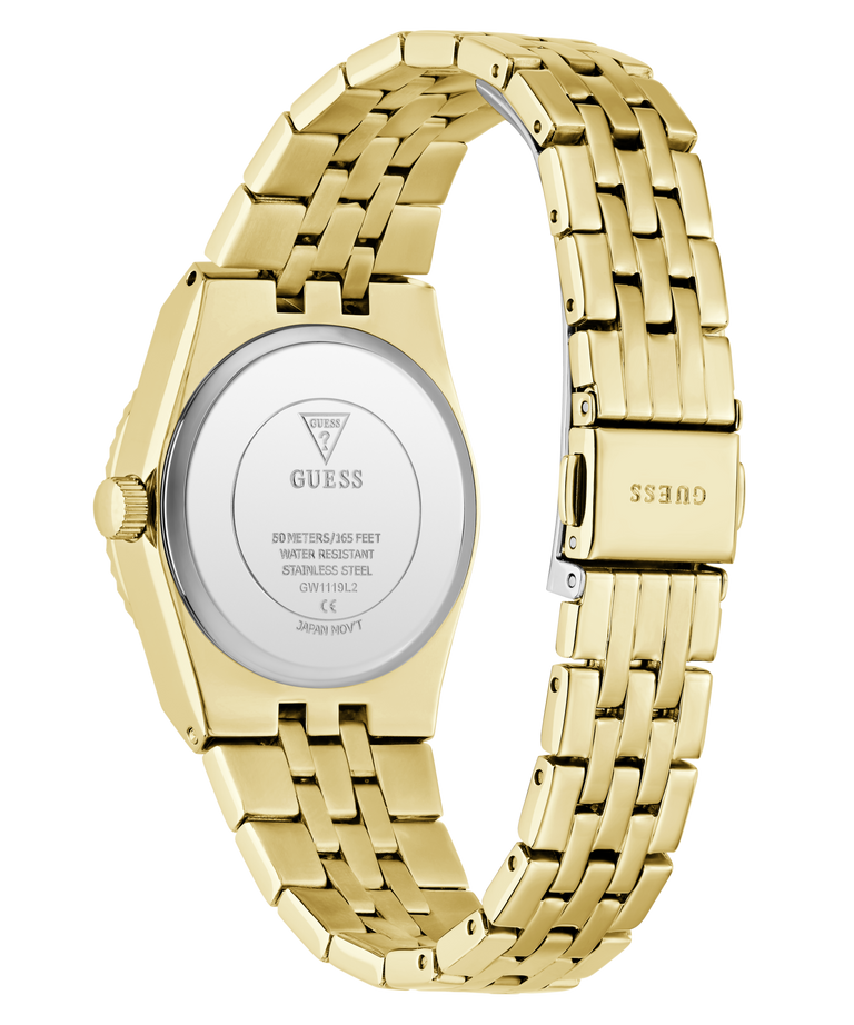 GUESS Ladies Gold Tone Date Watch caseback