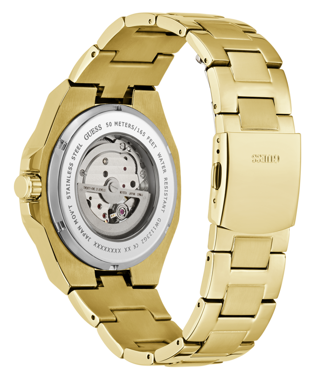 side view of GUESS Mens Gold Tone Automatic Watch