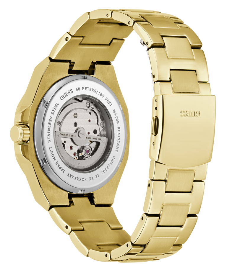 side view of GUESS Mens Gold Tone Automatic Watch