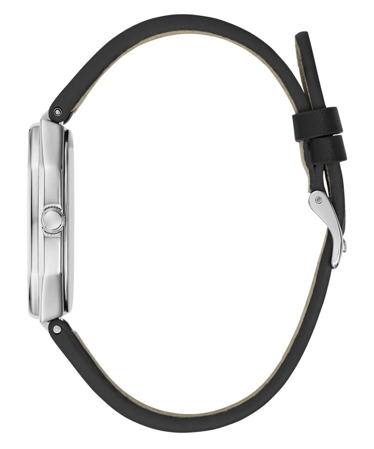 GUESS Mens Black Silver Tone Date Watch