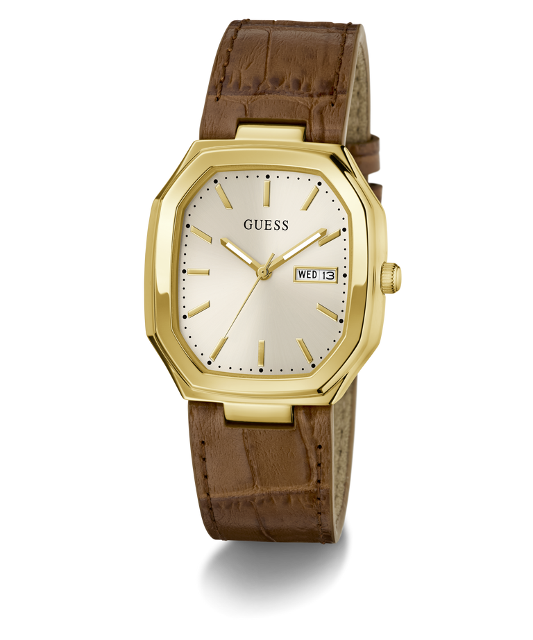 GUESS Mens Brown Gold Tone Date Watch angle