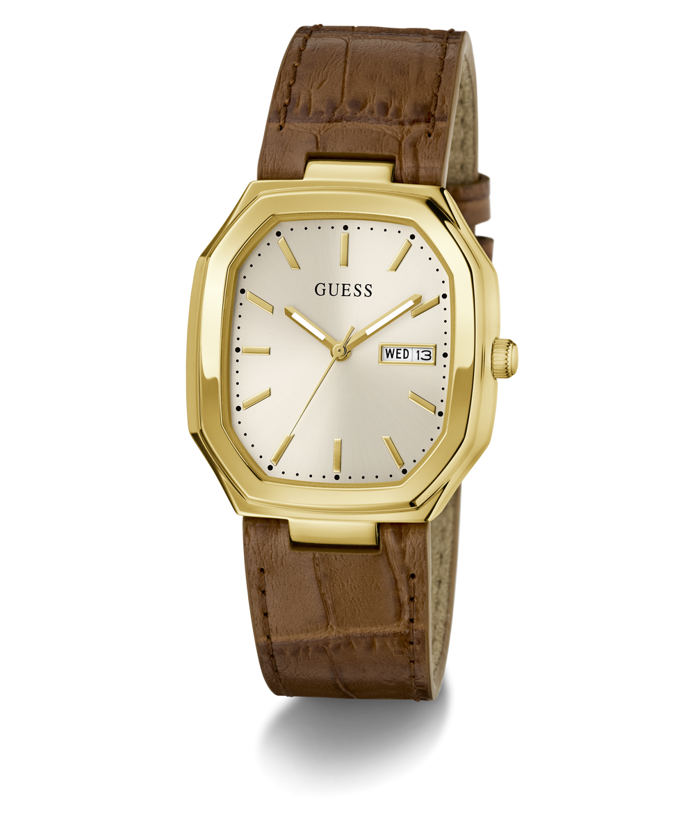 GUESS Mens Brown Gold Tone Date Watch angle