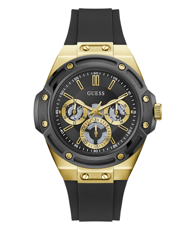 GUESS Mens Carver Black Gold Tone Multi-function Watch