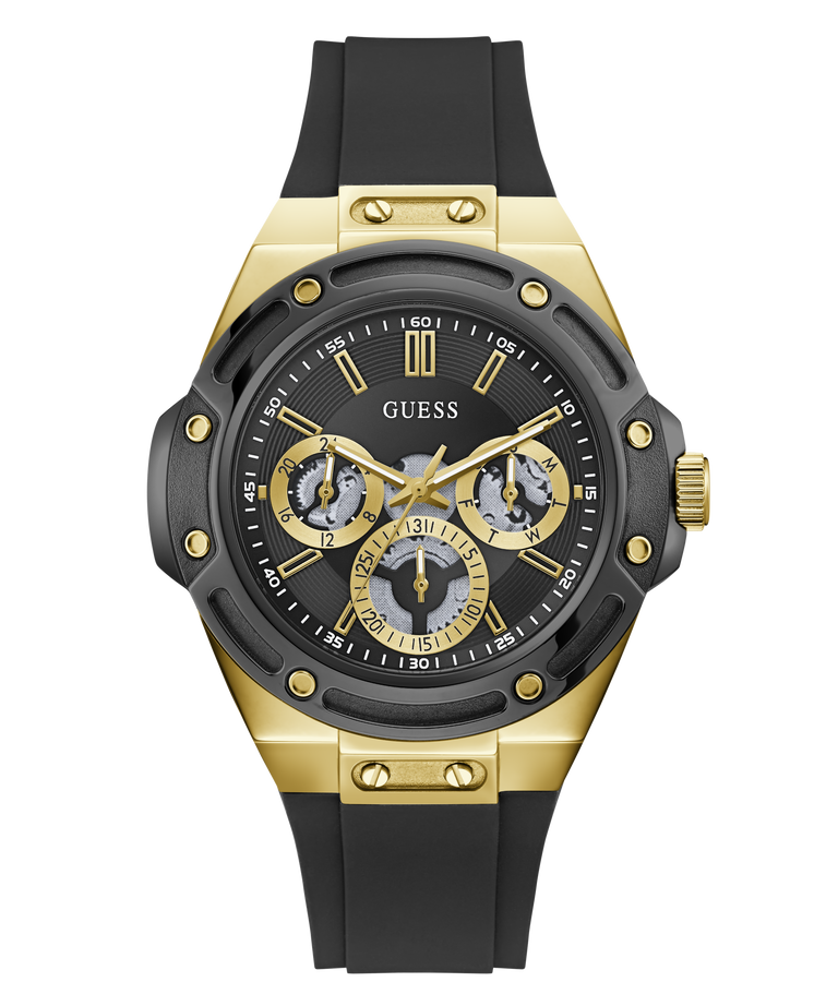 GUESS Mens Carver Black Gold Tone Multi-function Watch