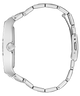 Silver stainless steel watch band with a polished finish, shown from the side profile against a white background.