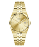 Gold-tone stainless steel wrist watch with a matching link bracelet, fluted bezel, sunburst dial, and a date window at 3 o'clock, shown on a plain white background.