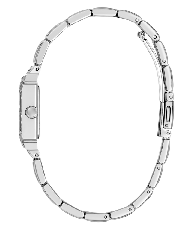 Silver stainless steel watch band with a rectangular case, shown from the side on a plain white background.