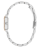 Silver stainless steel link bracelet watch shown from the side profile against a white background.