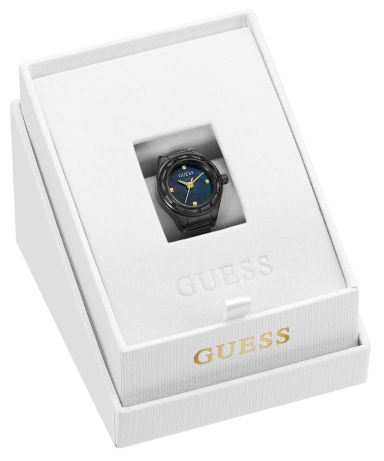 GUESS Ladies Black Analog Watch Ring
