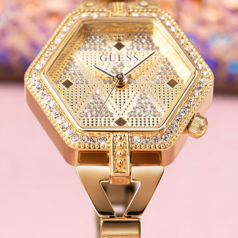 womens gold watch with hexagon shaped case