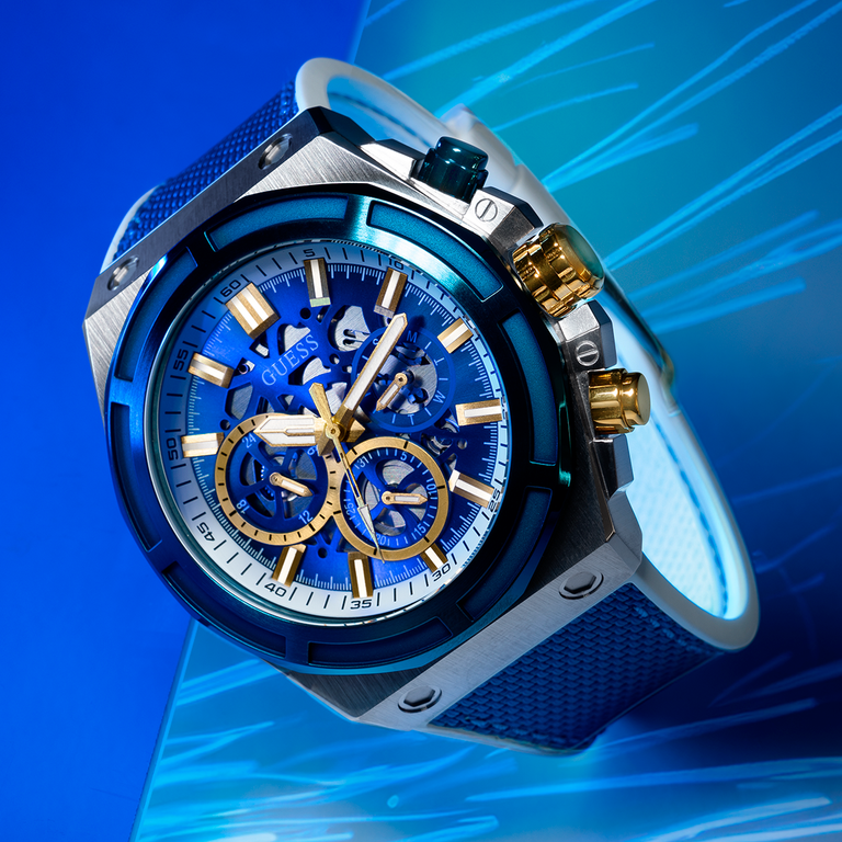 mens blue sport watch on blue background