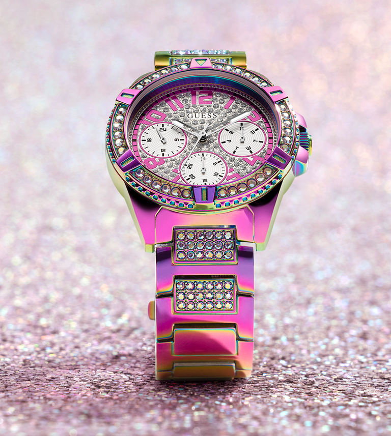 womens iridescent watch with glitz