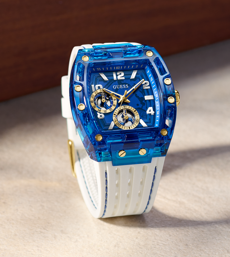 blue and white mens watch