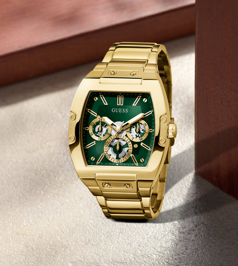 gold mens watch with green dial