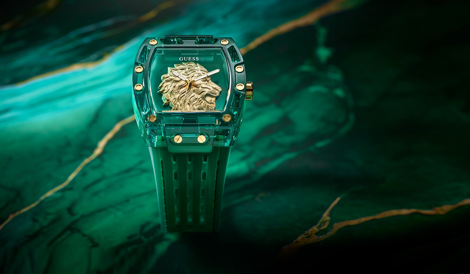 GW0959G2 Mens green GUESS watch with marbling printing effect