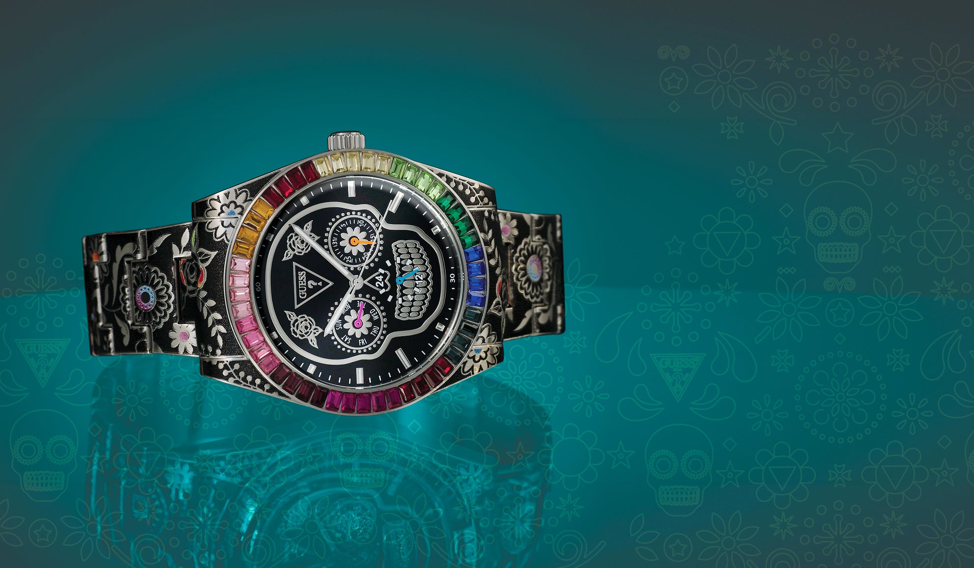 GW0962G1 day of the dead metal watch