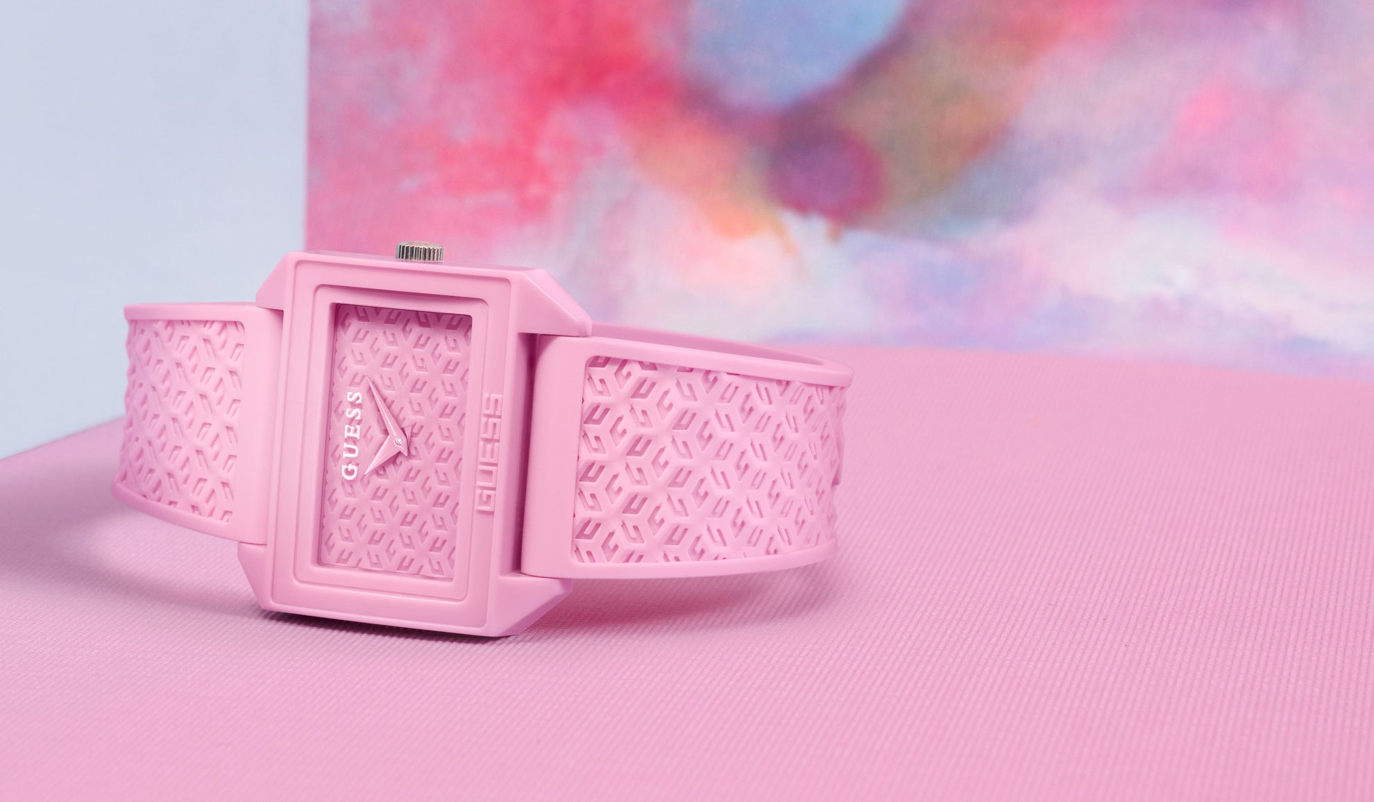 pink silicone watch on pink background
