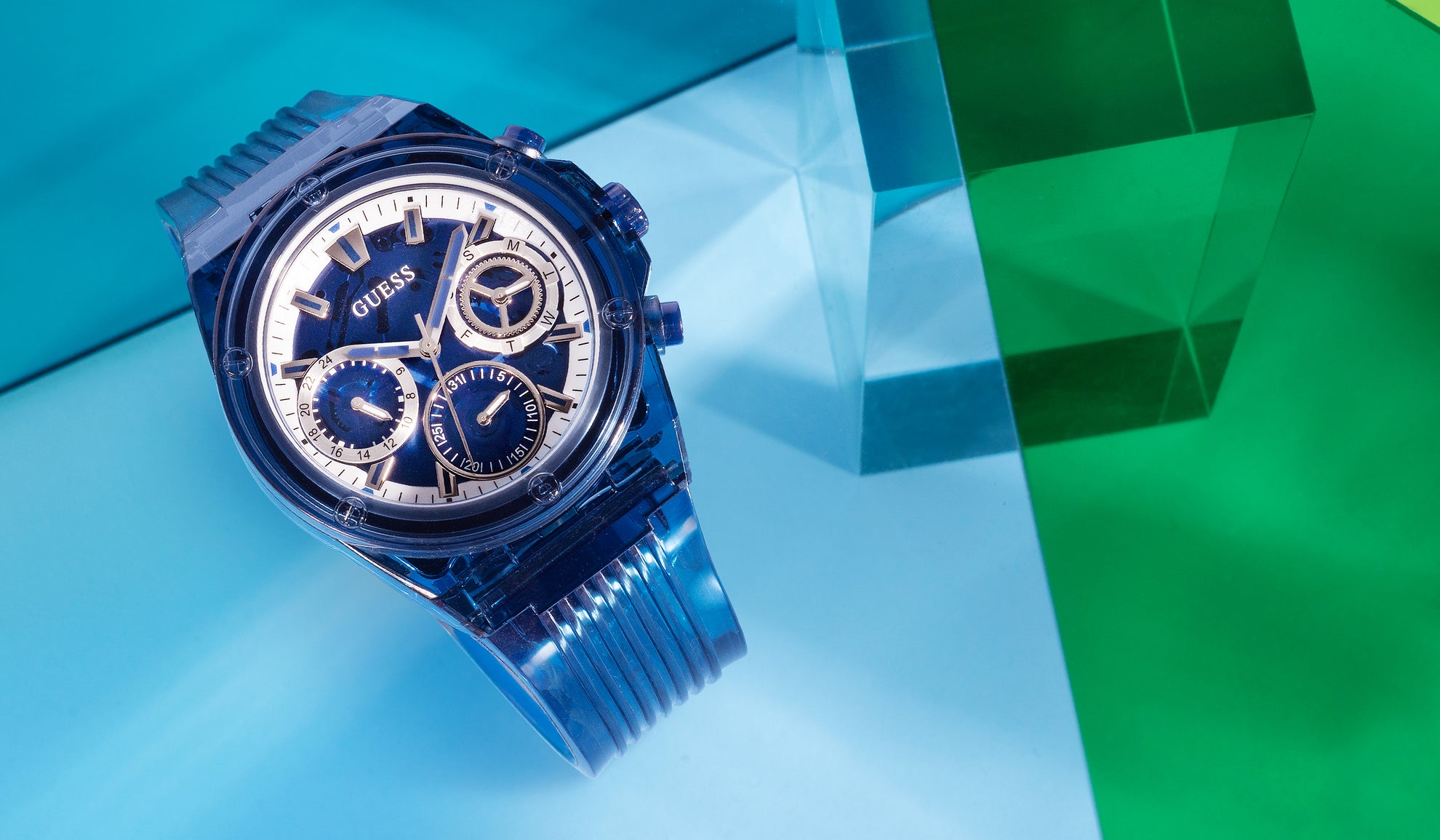 blue sustainable guess watch