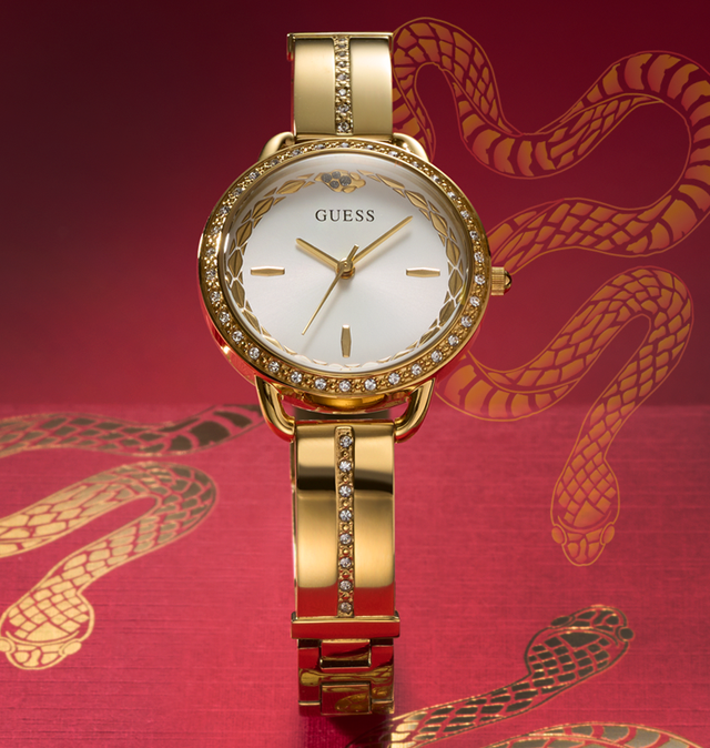 womens gold lunar new year watch with snake motif