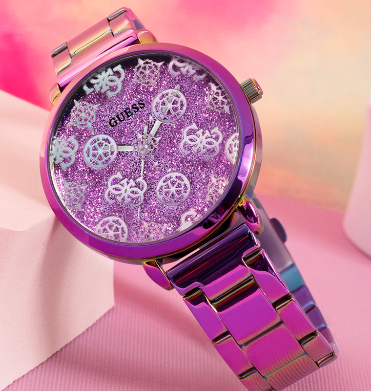 iridescent womens watch with logo dial
