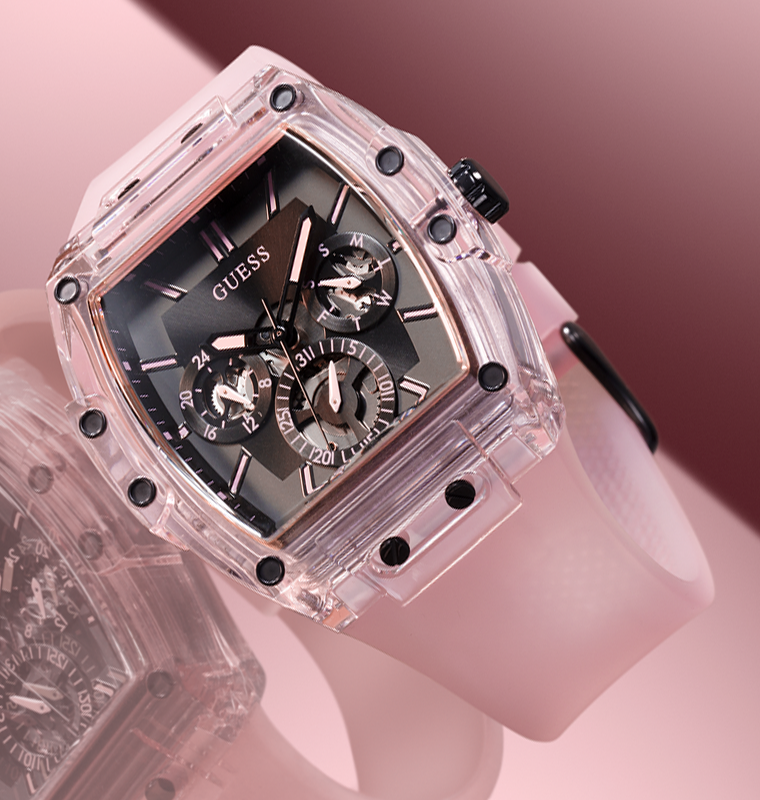 GUESS Orologio Donna Multifunzione In Plastica E Silicone Rosa – Cinturino 20,3 Cm, Cassa 43 Mm