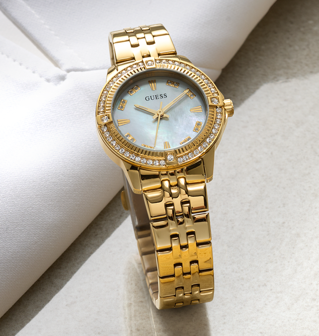 Gold watch with a light face on a white background GW1027L2