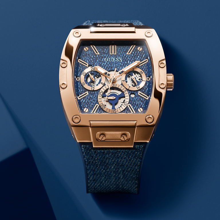 mens denim watch with rose gold case