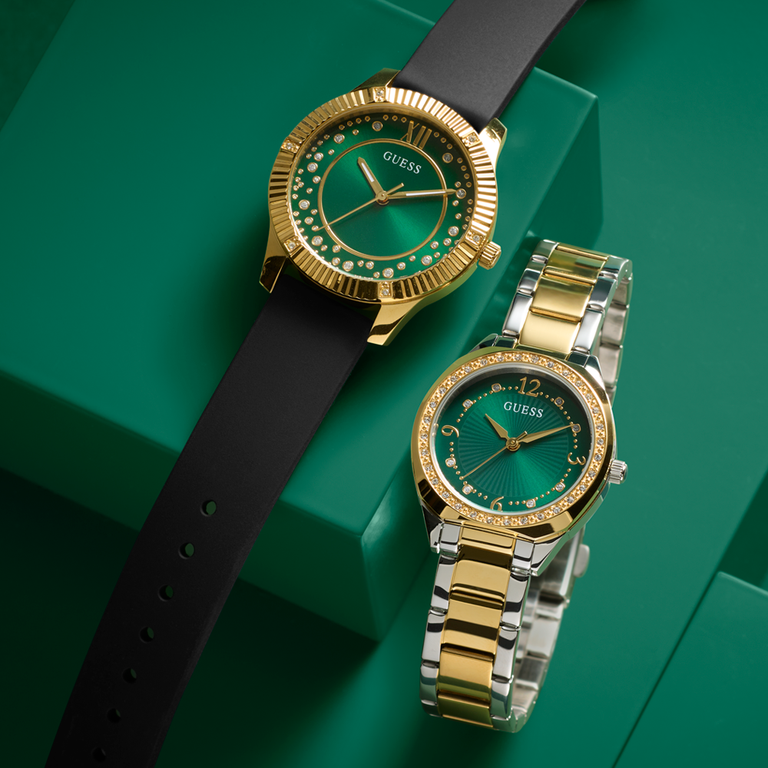 womens black and gold watches with green dials