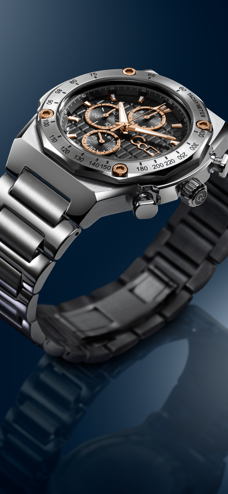 Z68002G2 watch with a detailed face on a dark blue background