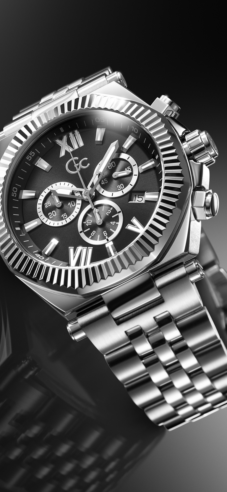 Silver watch Z66001G2 with a black face on a dark background