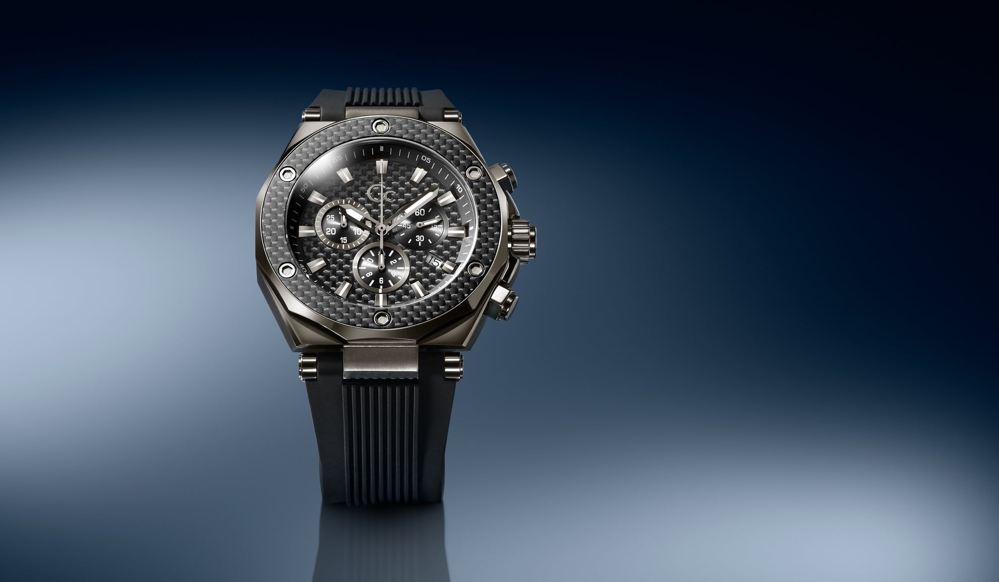 Gc Legacy Chrono Silicone mens watch with carbon fiber case and dial 