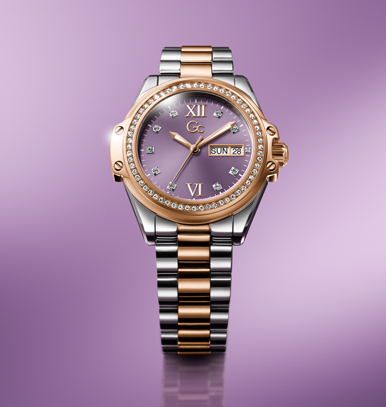 Luxury watch Z53005L3 with a purple face and rose gold accents on a purple background