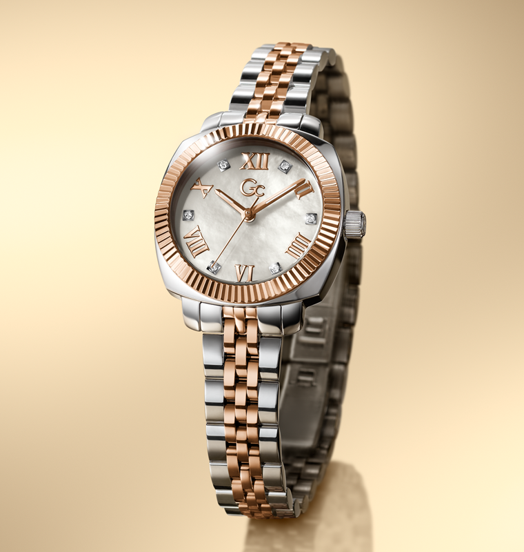Two-tone watch Z73002L1 with silver and rose gold band on a beige background