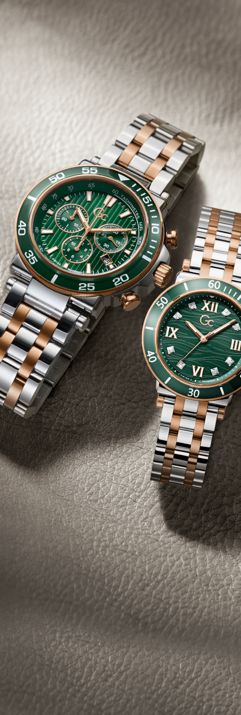 mens and women gc watches with green dials