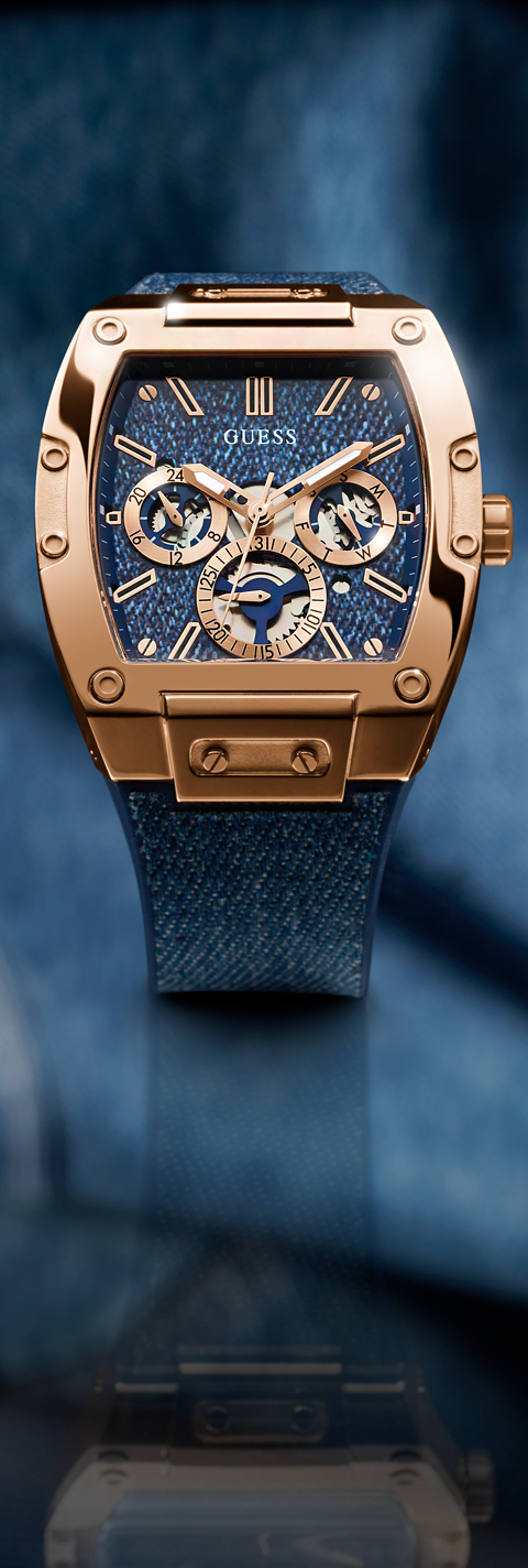 mens rose gold watch with denim strap